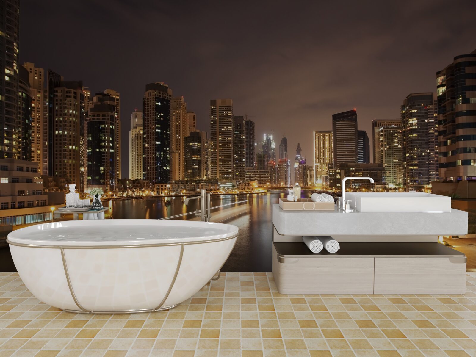 Papier peint paysage urbain nocturne à couper le souffle