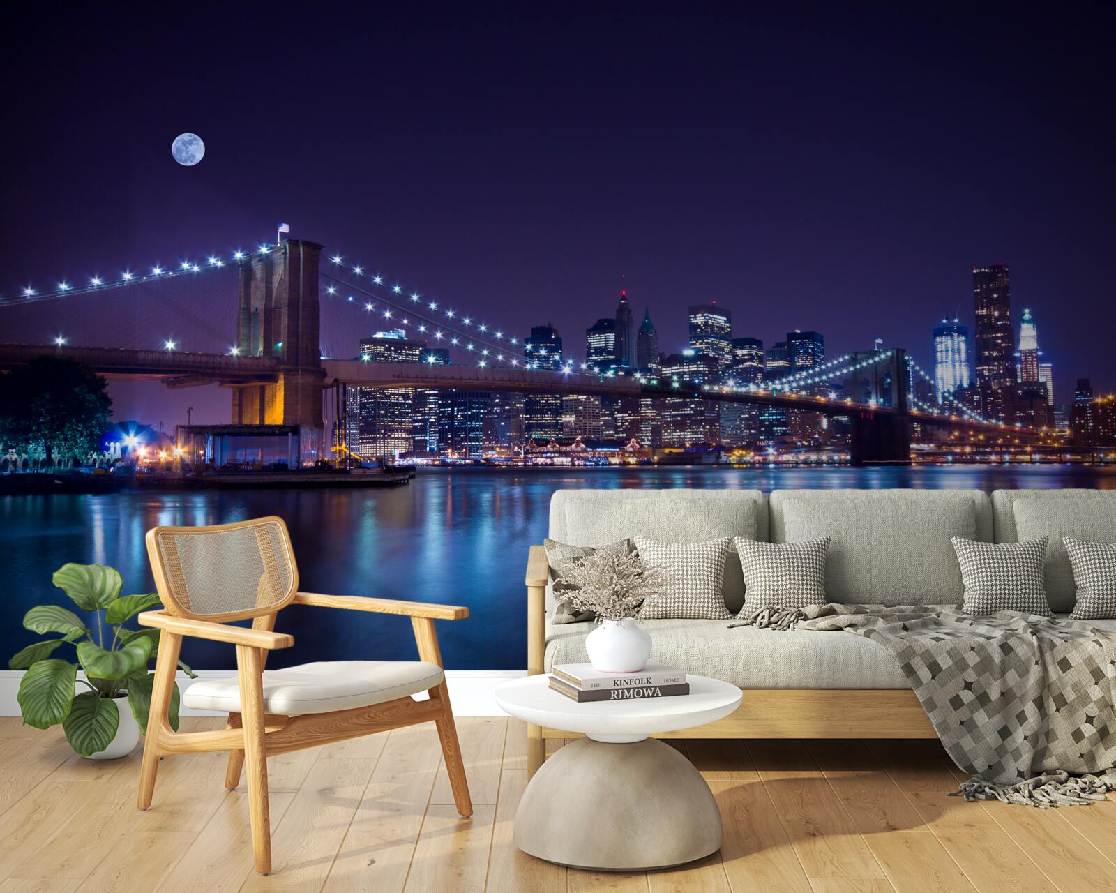 Papier peint les reflets des lumières nocturnes de la ville se reflètent dans l'eau