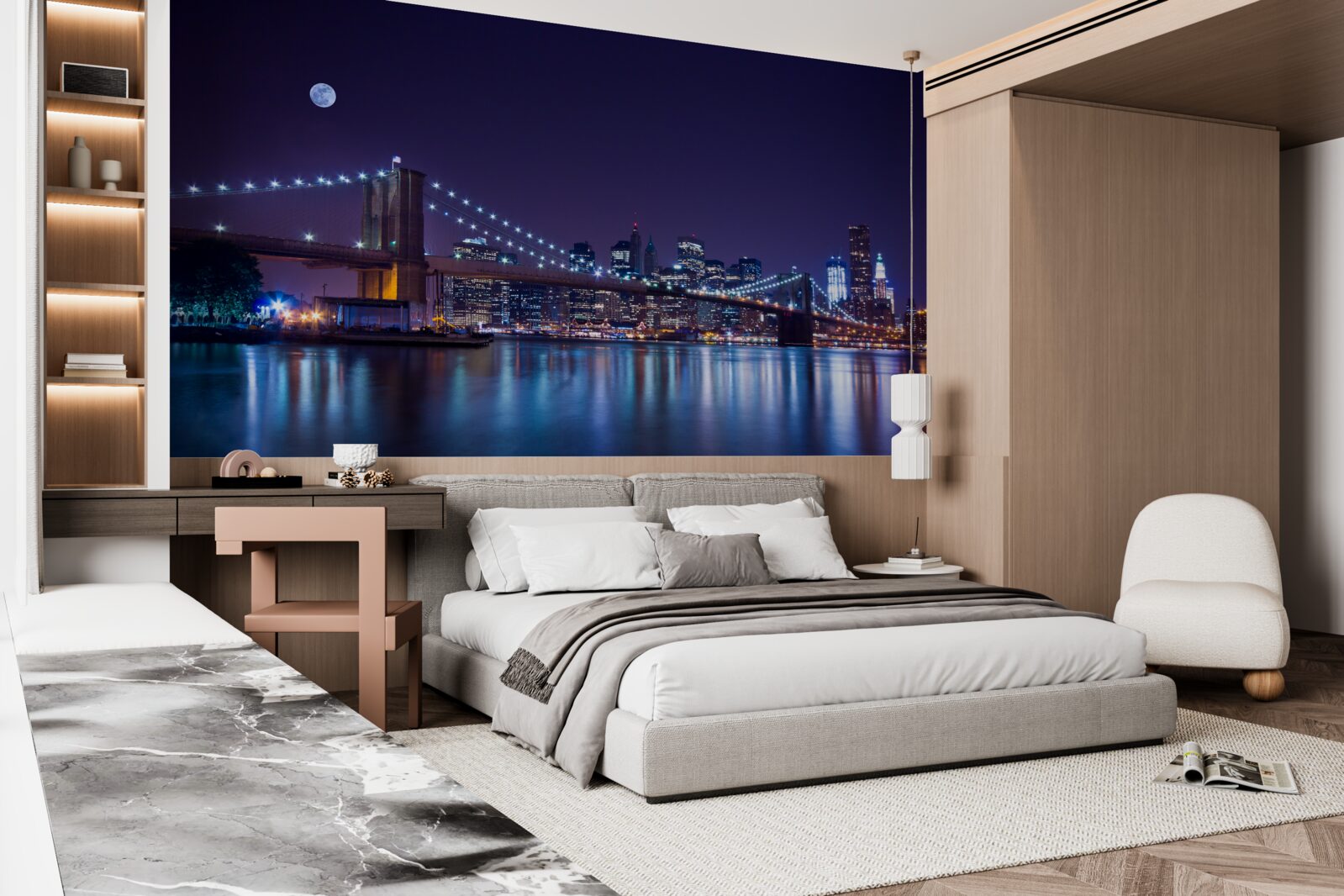 Papier peint les reflets des lumières nocturnes de la ville se reflètent dans l'eau