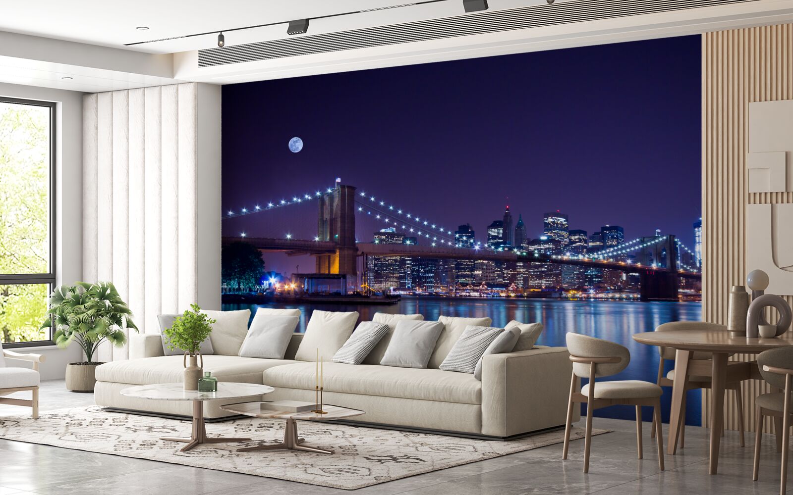 Papier peint les reflets des lumières nocturnes de la ville se reflètent dans l'eau