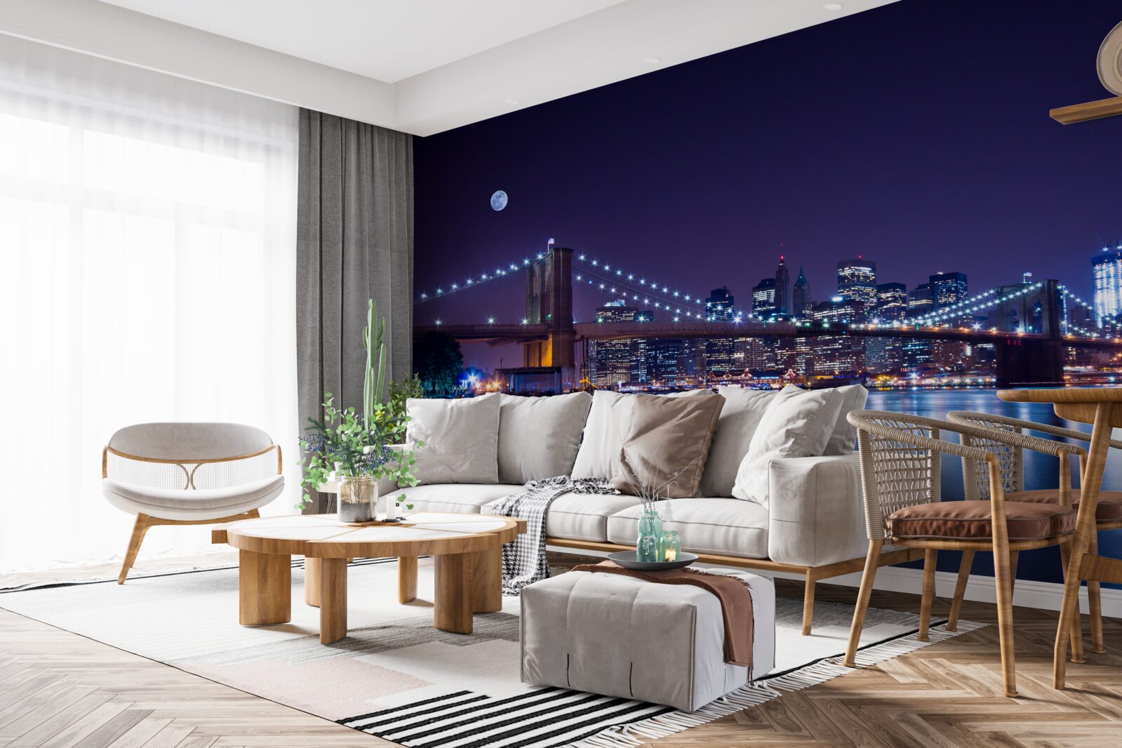 Papier peint les reflets des lumières nocturnes de la ville se reflètent dans l'eau