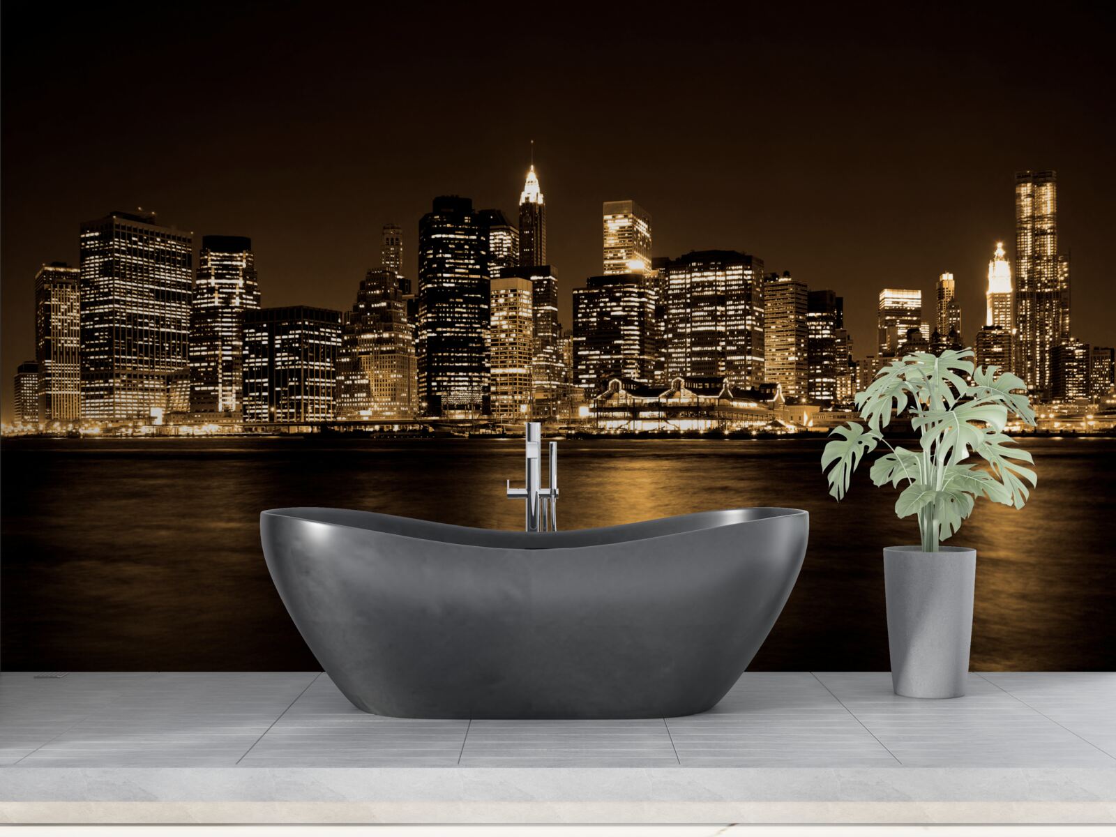 Papier peint une ville modernisée sous un ciel étoilé