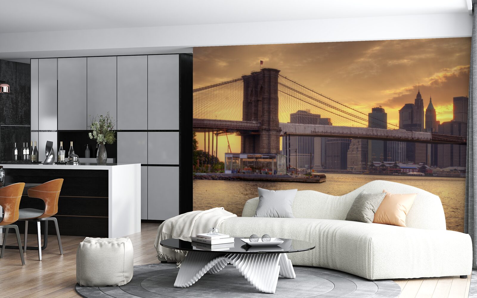 Papier peint géant urbain au coucher du soleil