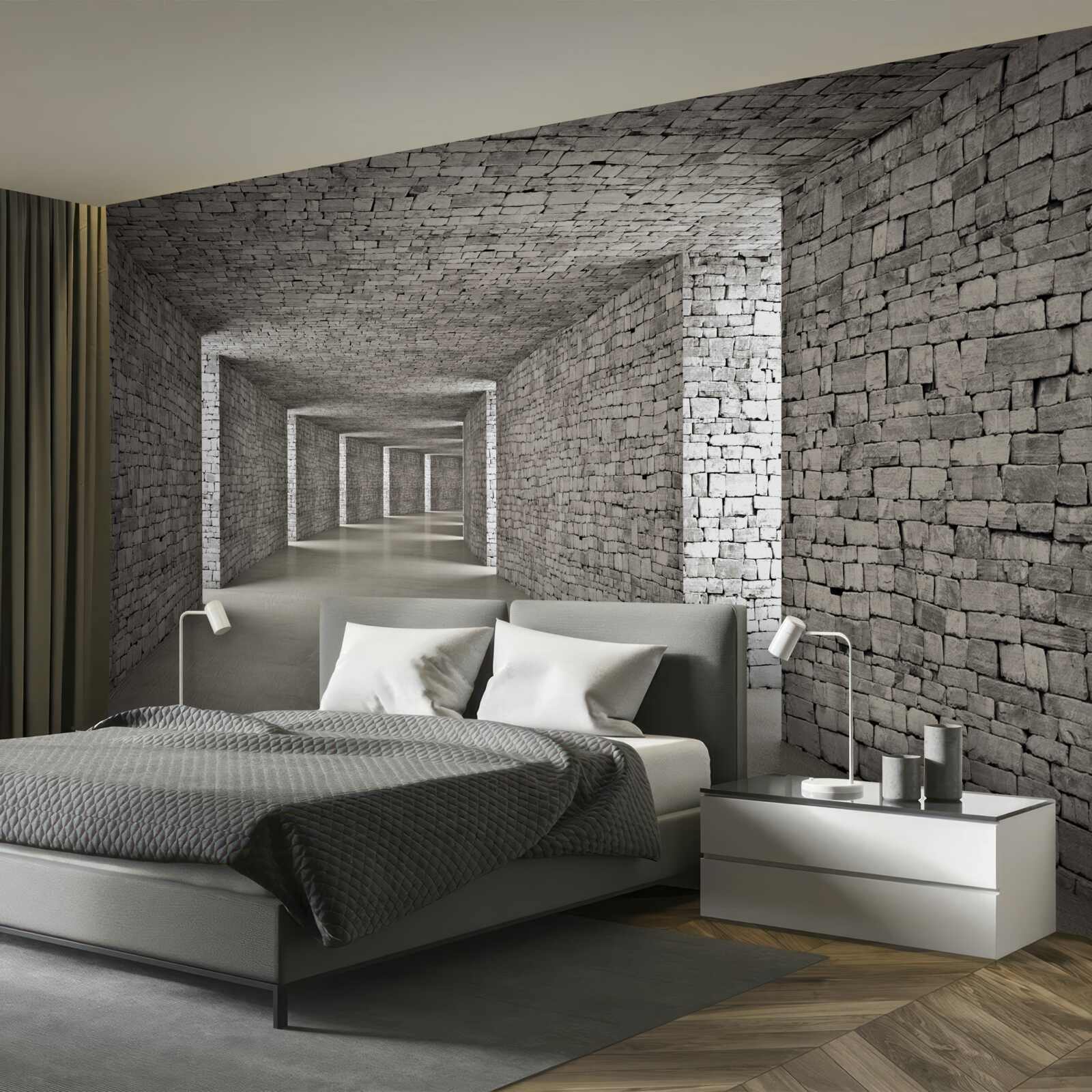 Papier peint vue en perspective d'un couloir en briques