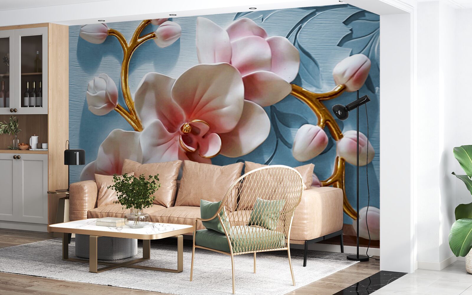 Papier peint orchidée blanche dans un ciel bleu