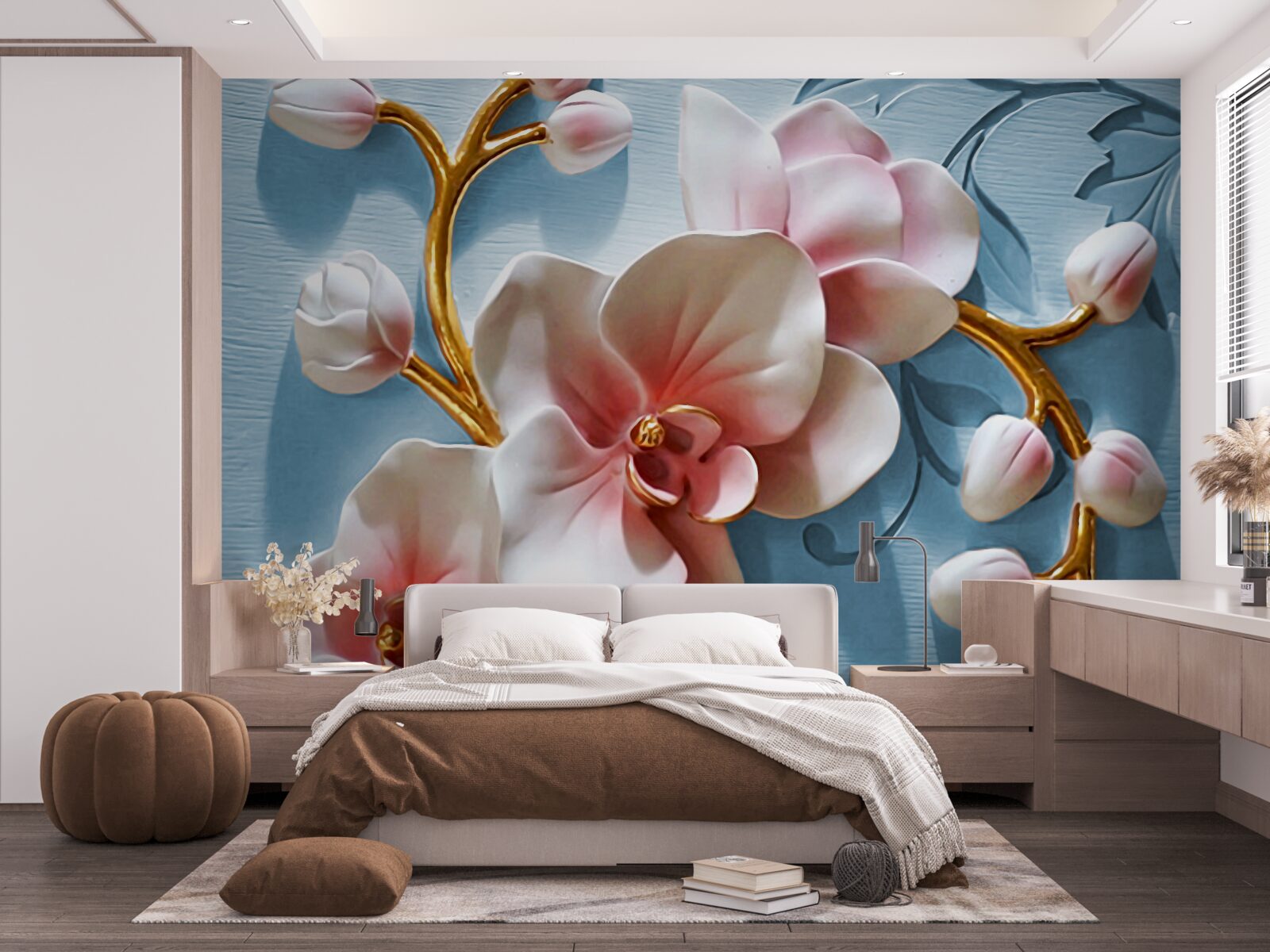 Papier peint orchidée blanche dans un ciel bleu