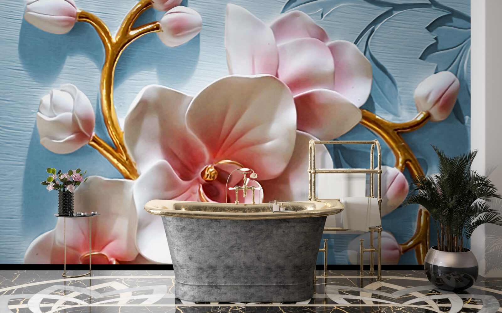 Papier peint orchidée blanche dans un ciel bleu