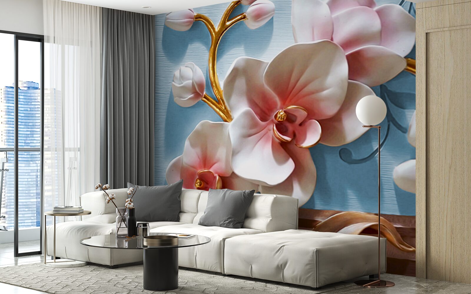 Papier peint orchidée blanche dans un ciel bleu