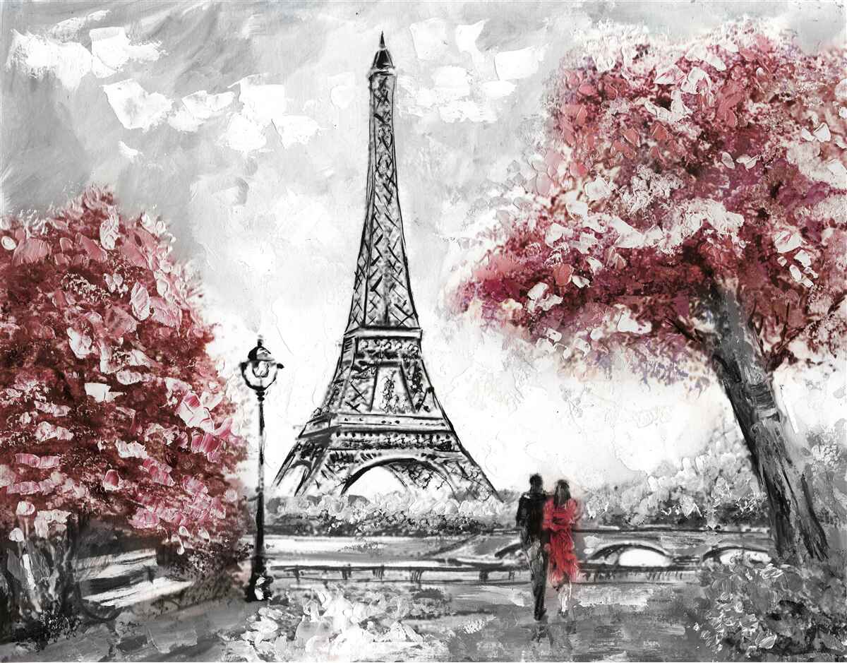 Papier peint deux personnes profitant de la vue sur la tour eiffel