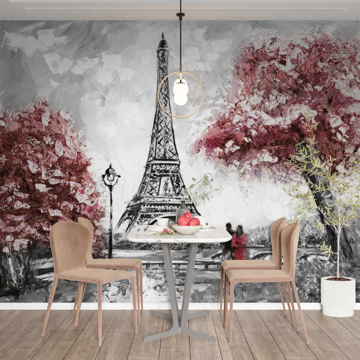 Papier peint deux personnes profitant de la vue sur la tour eiffel