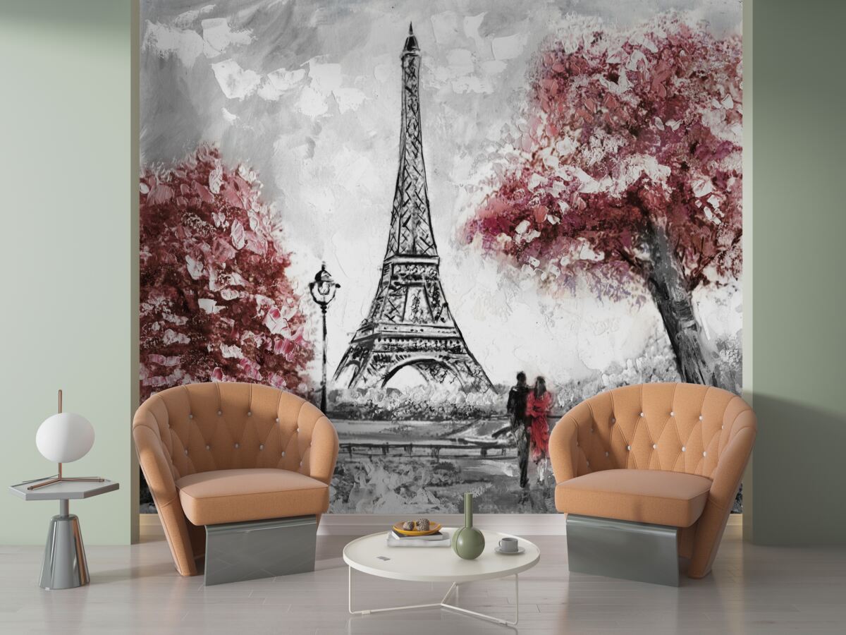 Papier peint deux personnes profitant de la vue sur la tour eiffel