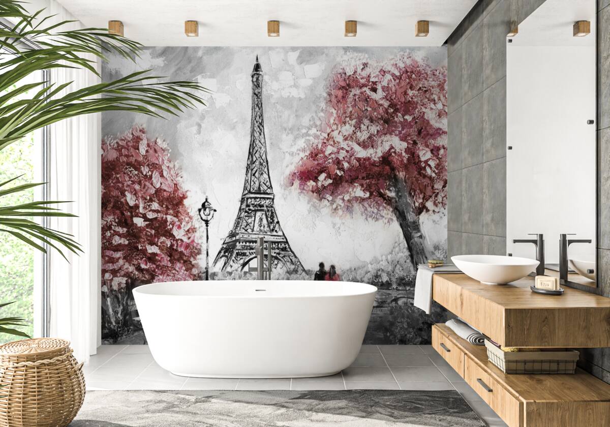 Papier peint deux personnes profitant de la vue sur la tour eiffel