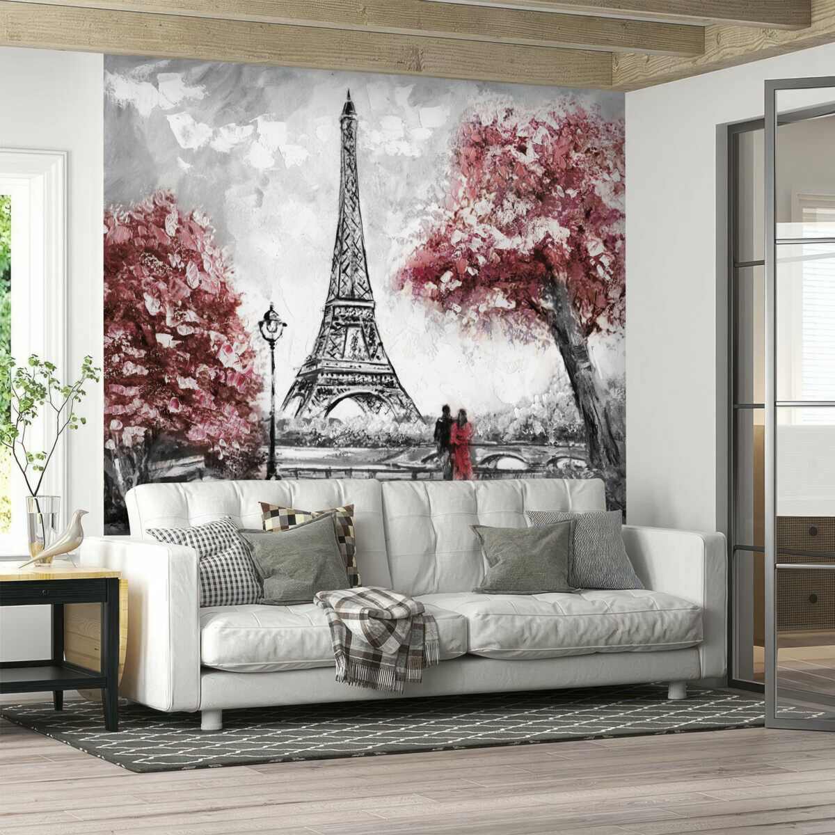 Papier peint deux personnes profitant de la vue sur la tour eiffel