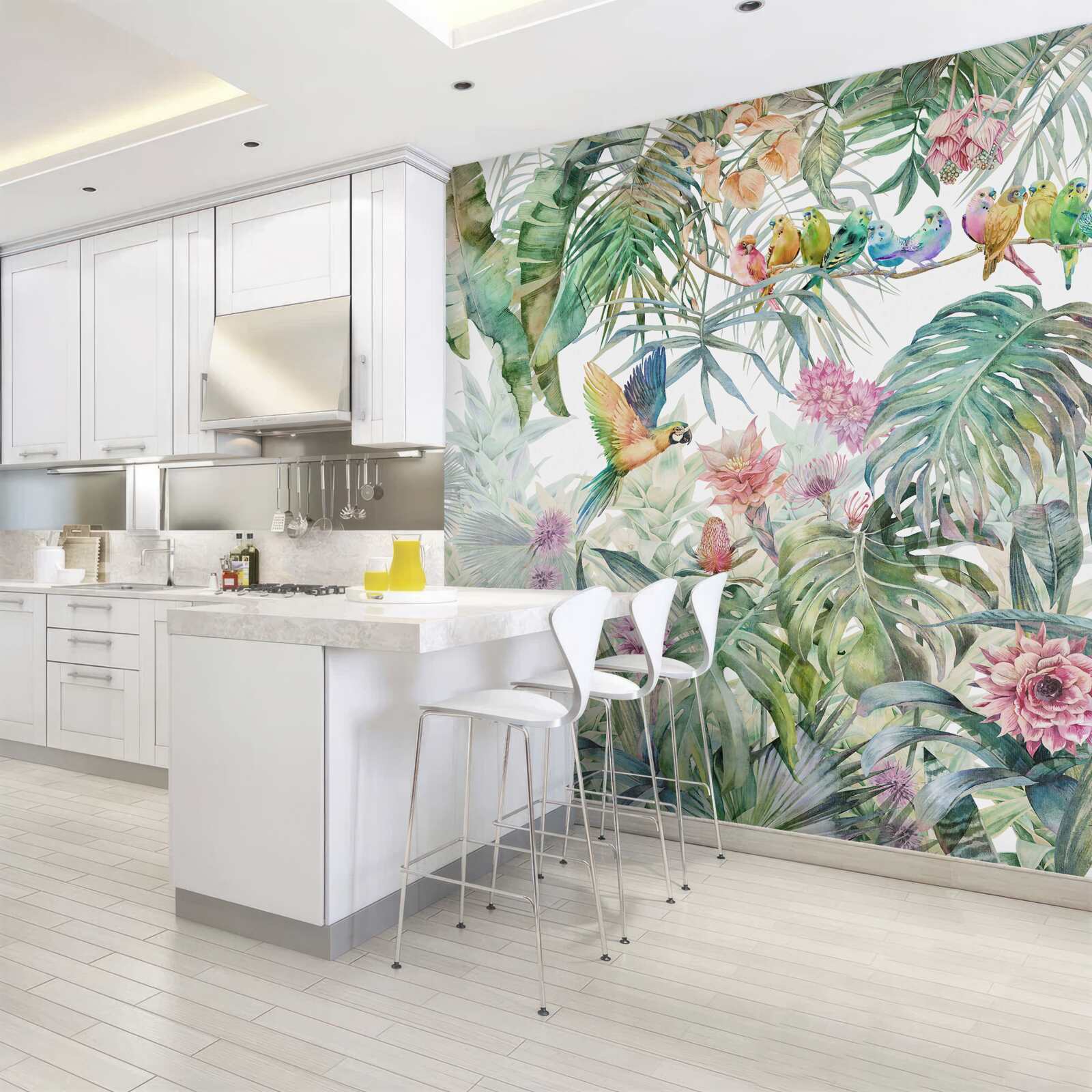 Papier peint une famille de perroquets dans la forêt tropicale