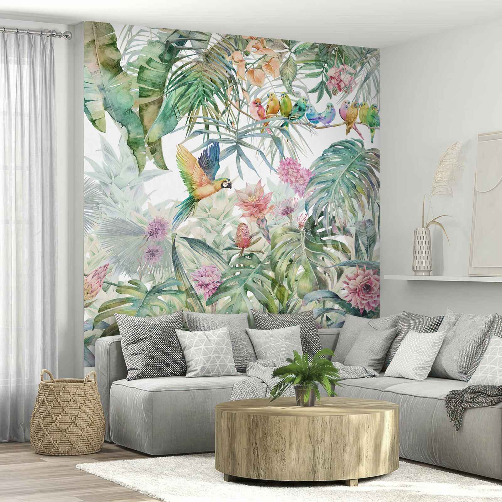 Papier peint une famille de perroquets dans la forêt tropicale