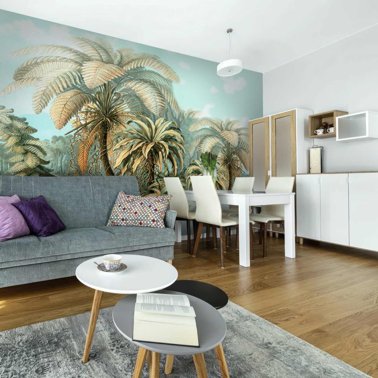 Papier peint des arbres tropicaux sur une île paradisiaque