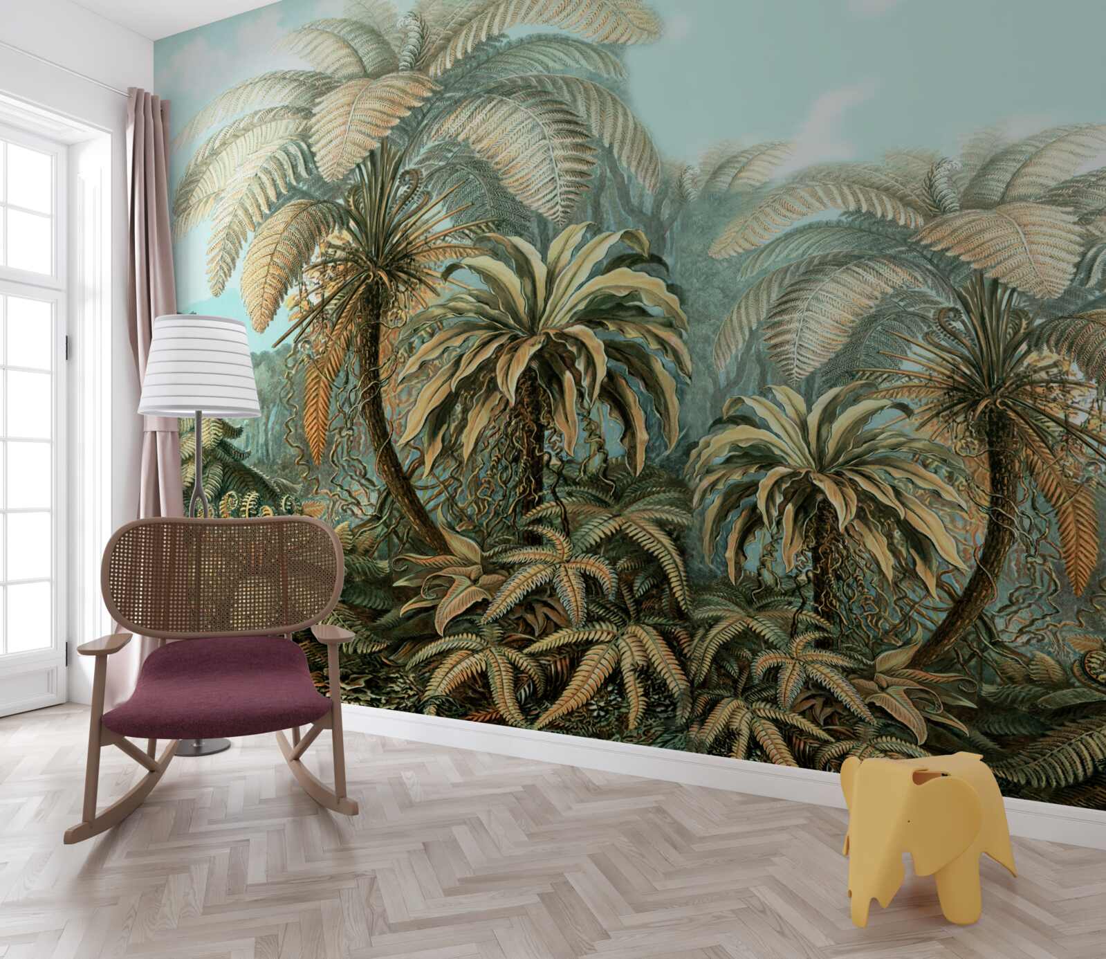 Papier peint des arbres tropicaux sur une île paradisiaque