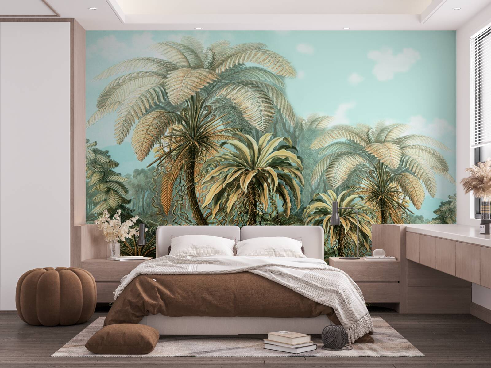 Papier peint des arbres tropicaux sur une île paradisiaque