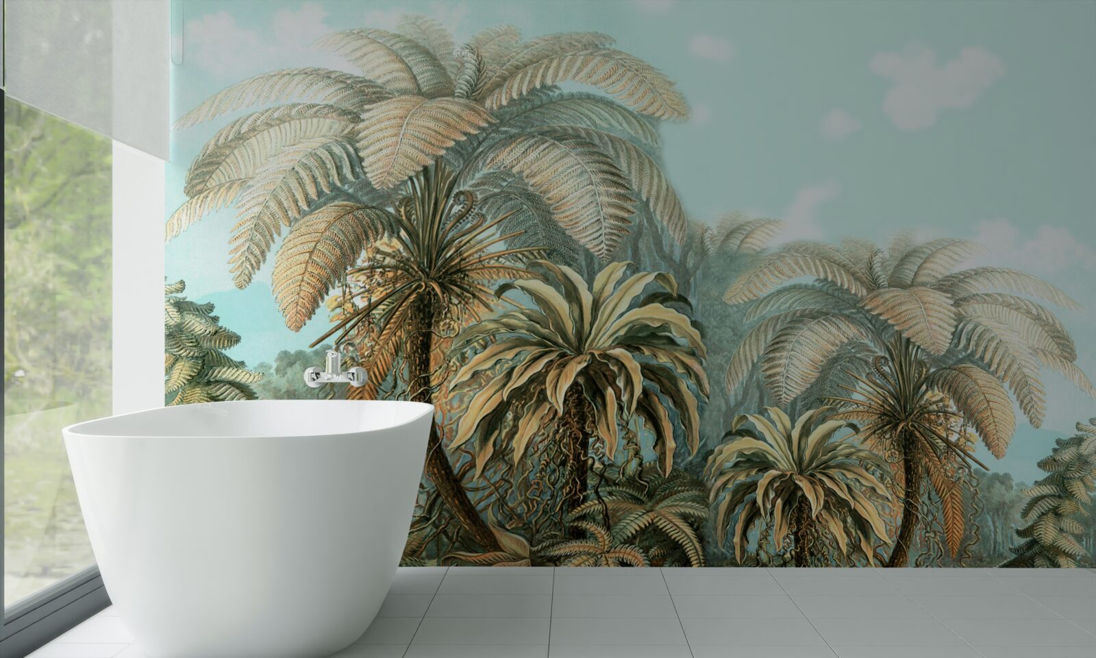 Papier peint des arbres tropicaux sur une île paradisiaque