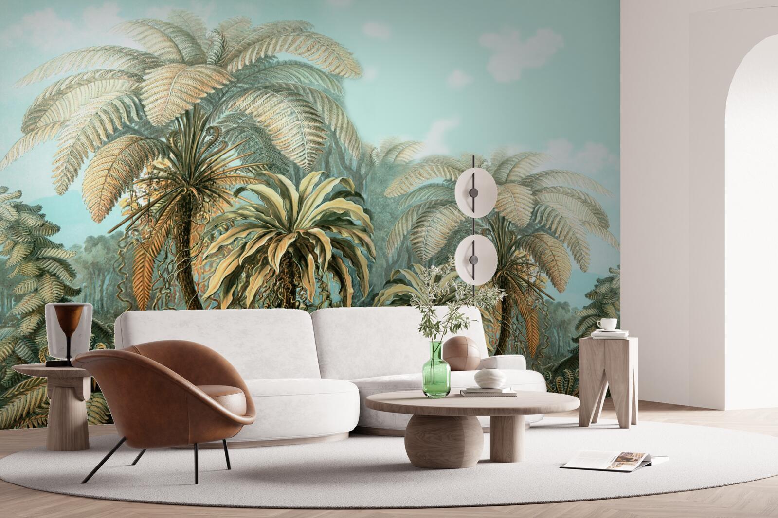 Papier peint des arbres tropicaux sur une île paradisiaque