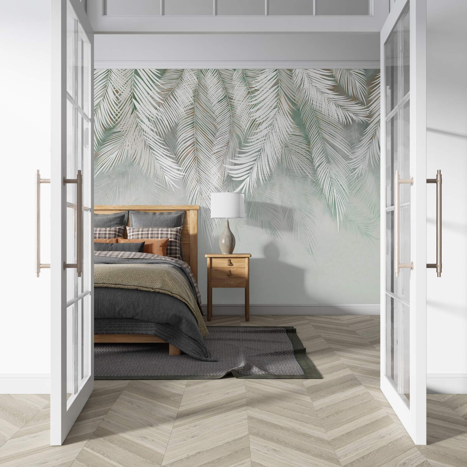 Papier peint feuilles pennées orientées vers le bas
