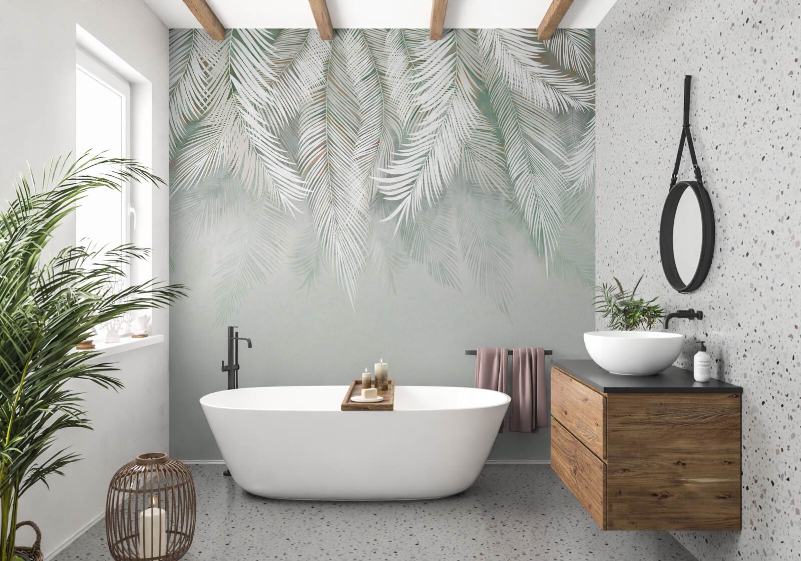 Papier peint feuilles pennées orientées vers le bas