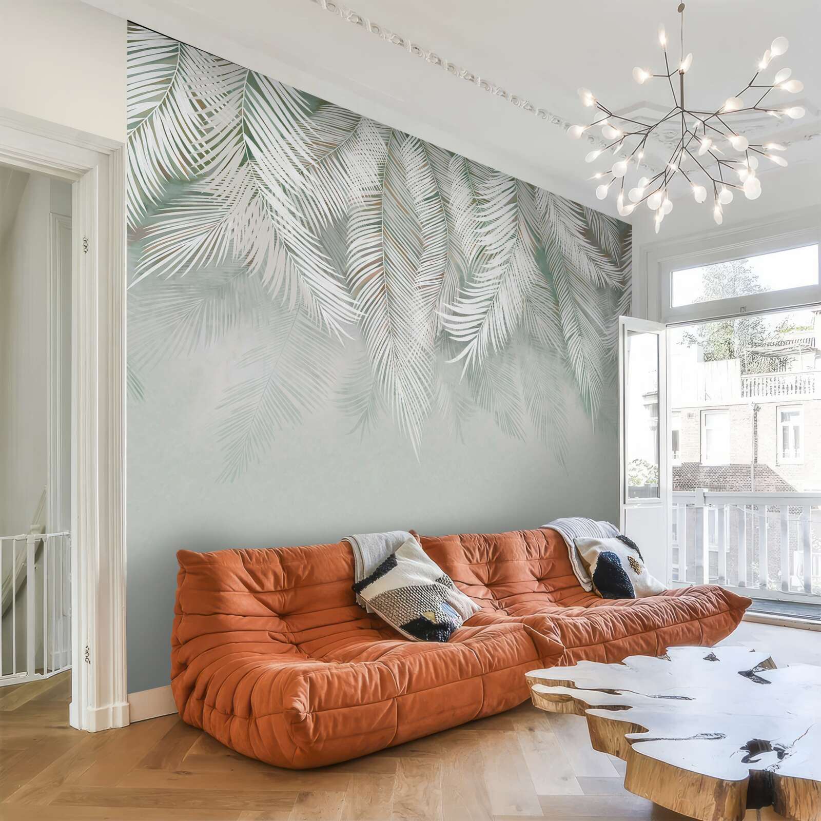 Papier peint feuilles pennées orientées vers le bas