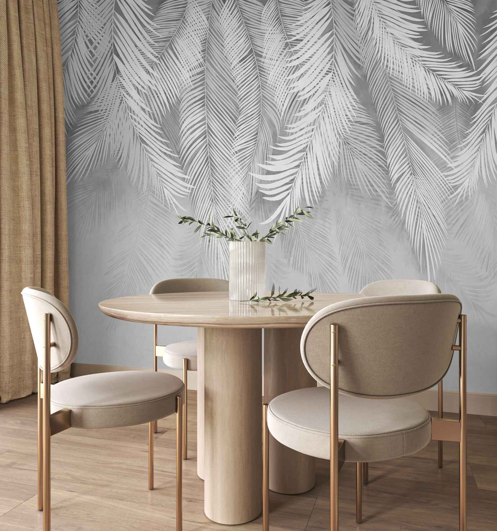 Papier peint des feuilles de palmier blanches pendent