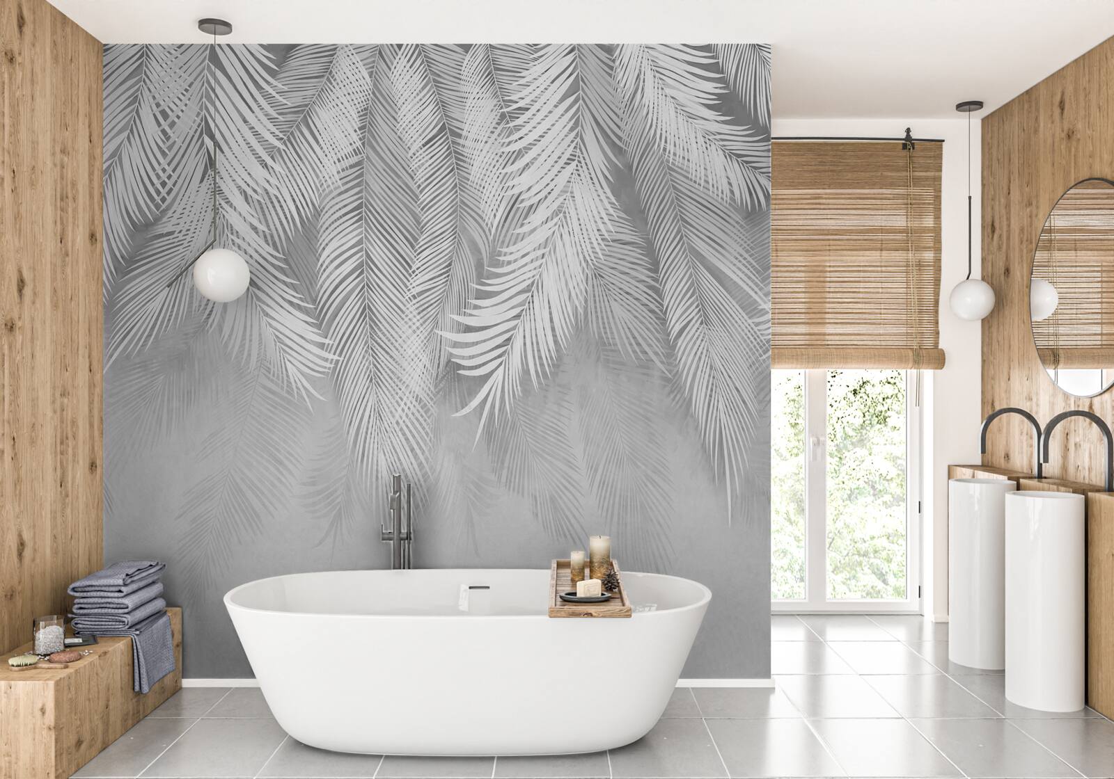 Papier peint des feuilles de palmier blanches pendent