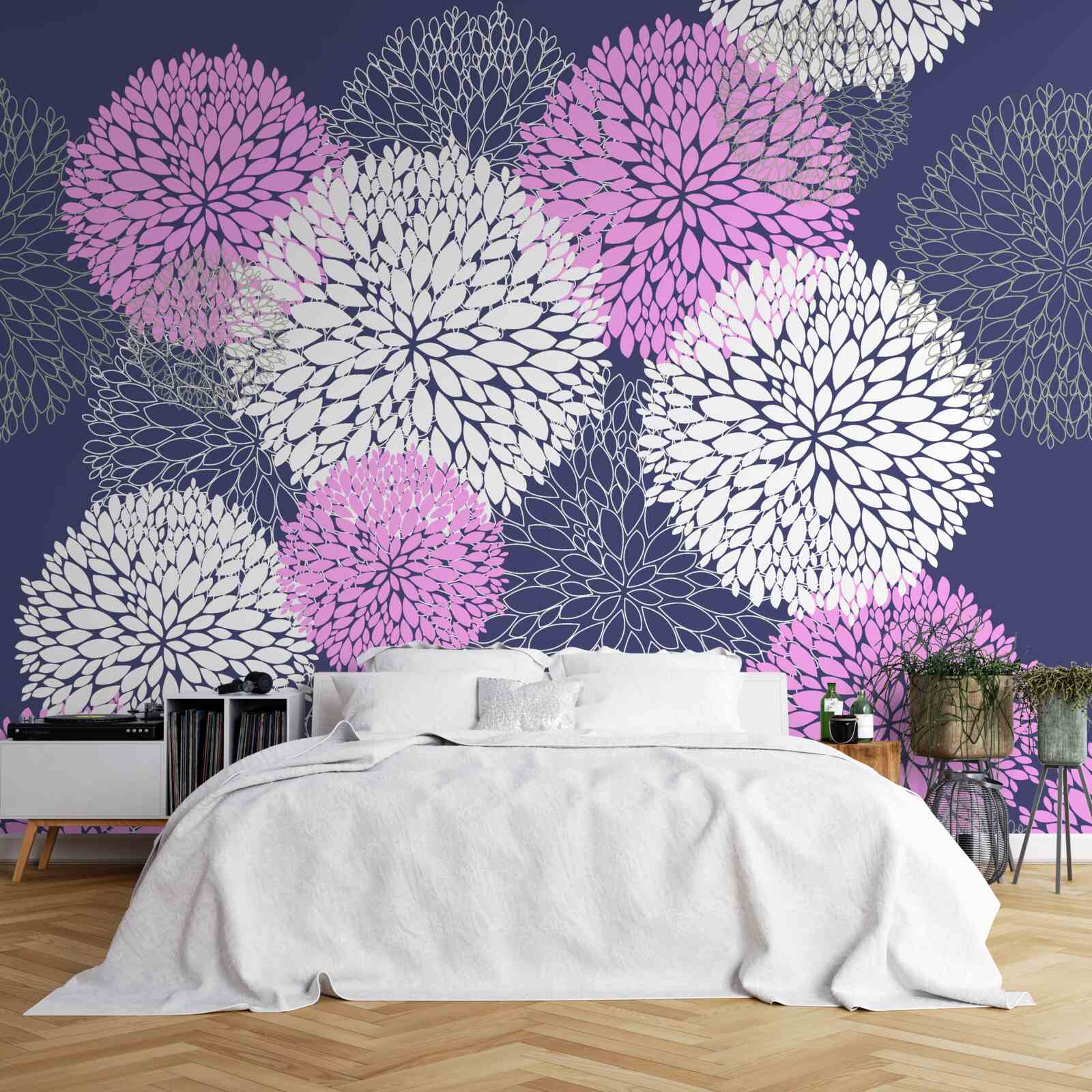 Papier peint anémones roses et blanches