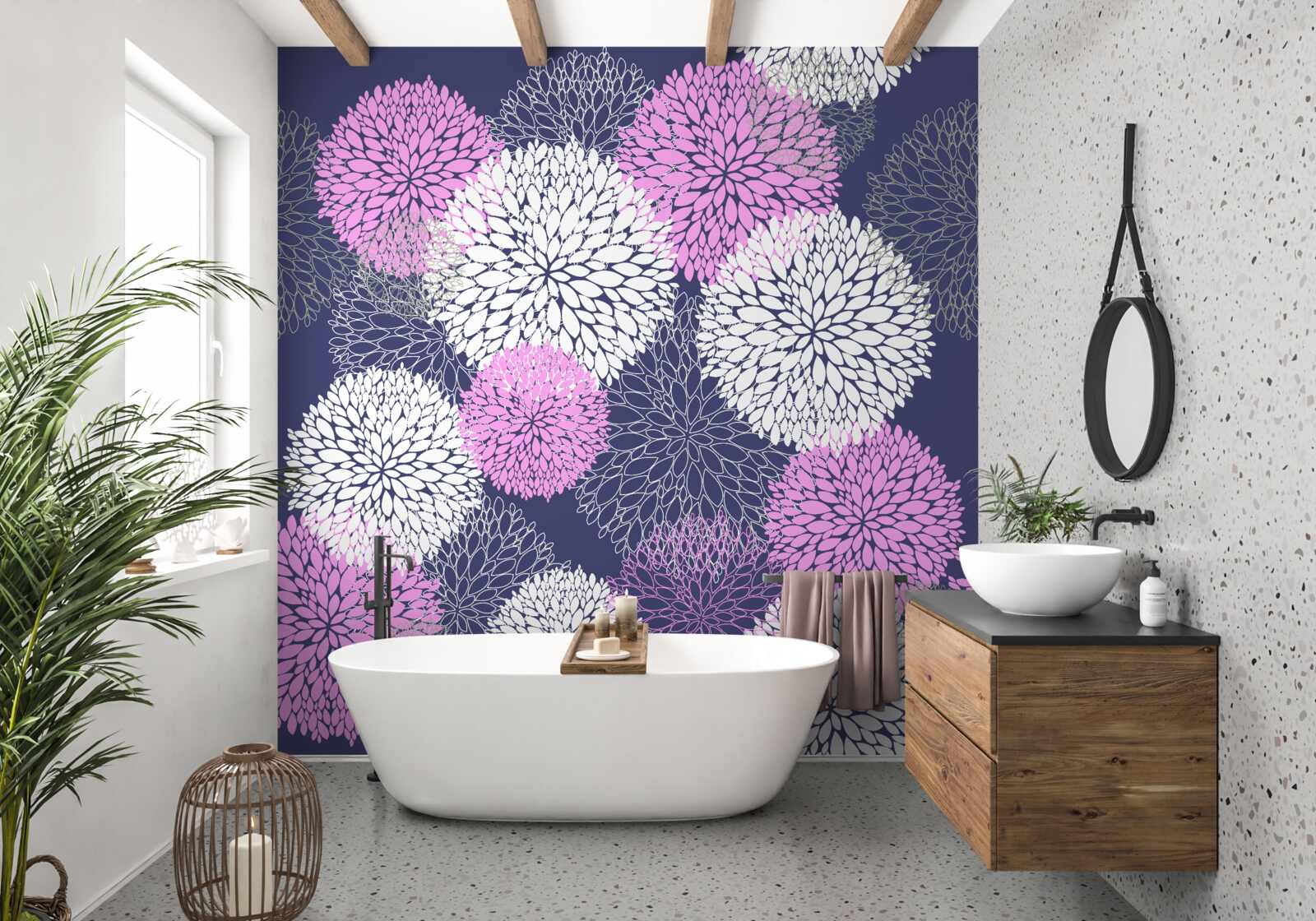 Papier peint anémones roses et blanches