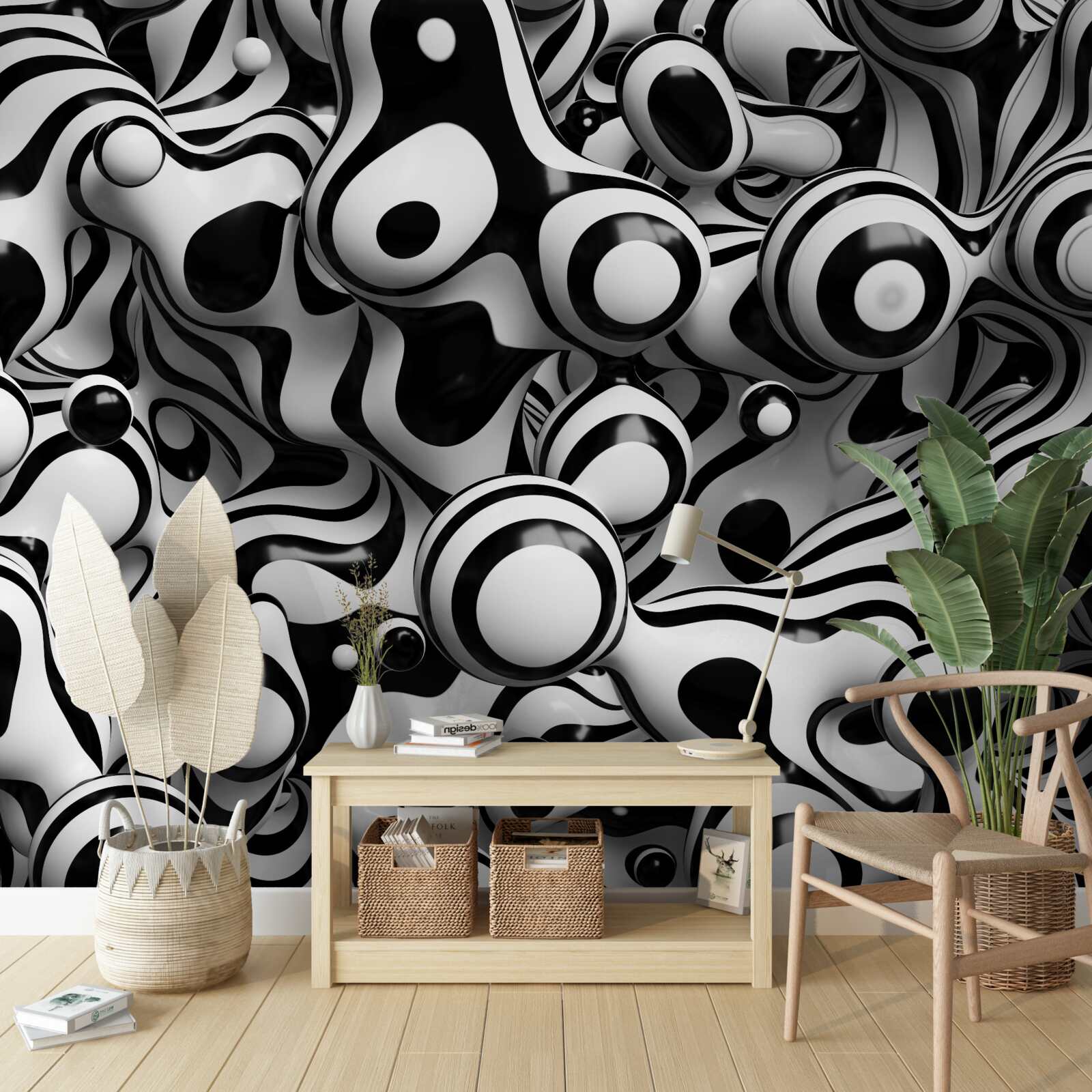 Papier peint abstraction dans une palette de noir et blanc