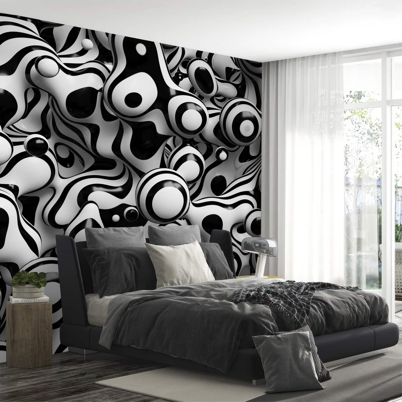 Papier peint abstraction dans une palette de noir et blanc