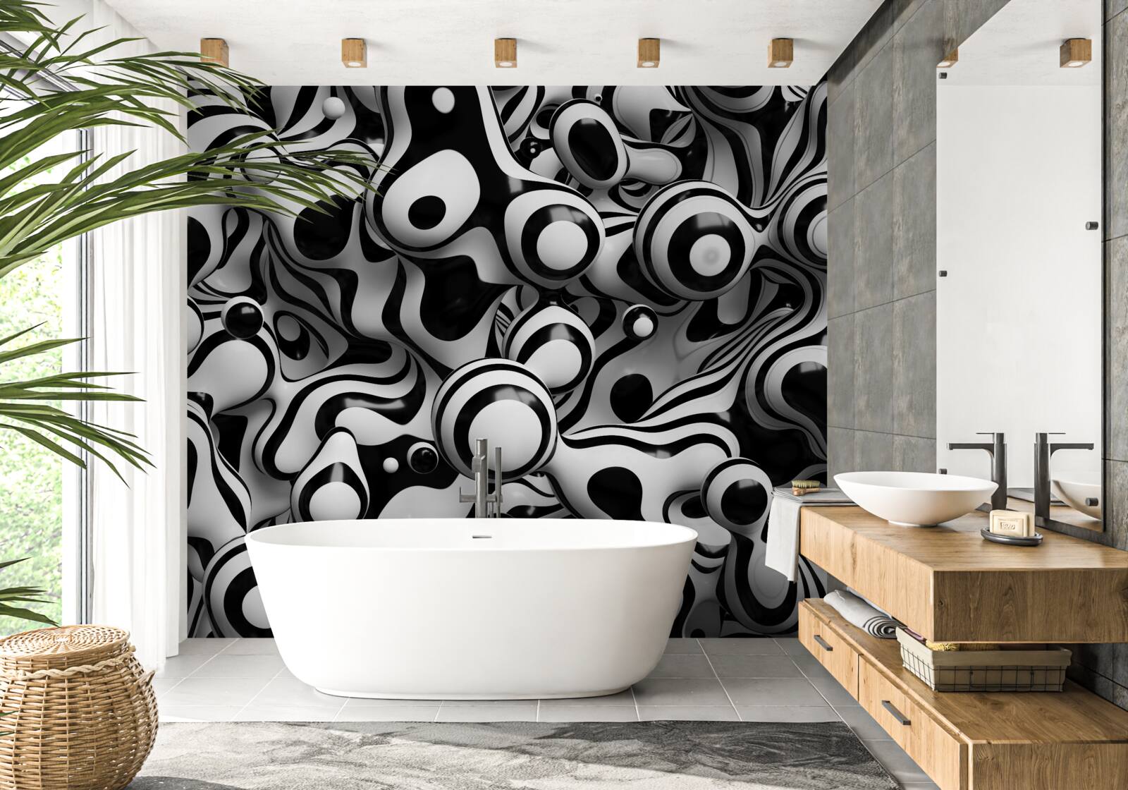 Papier peint abstraction dans une palette de noir et blanc