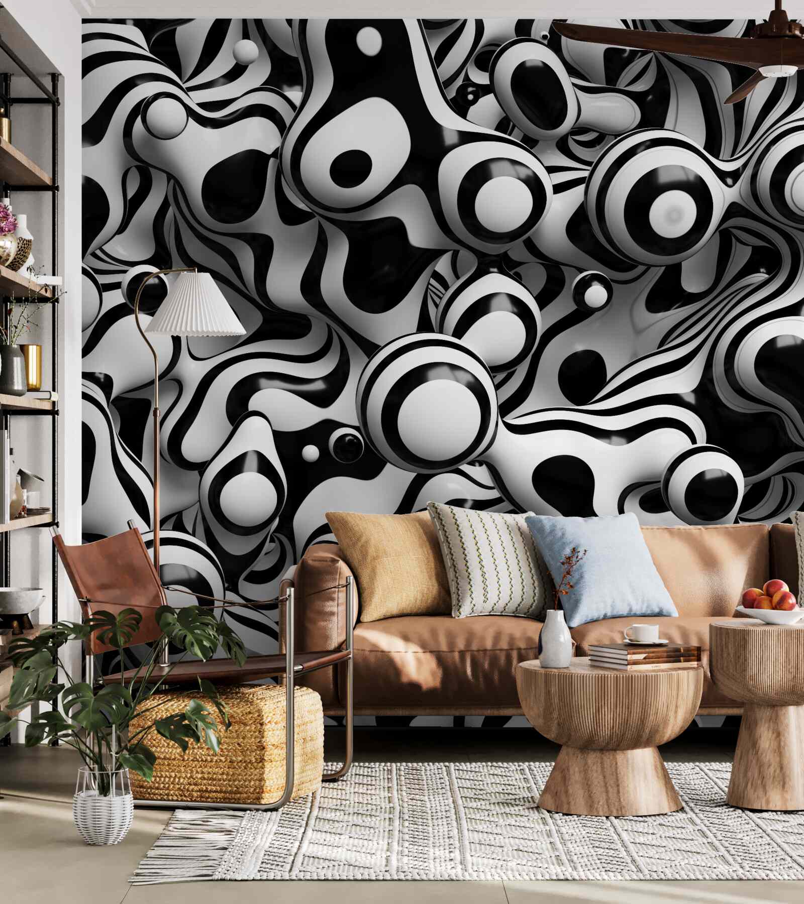 Papier peint abstraction dans une palette de noir et blanc