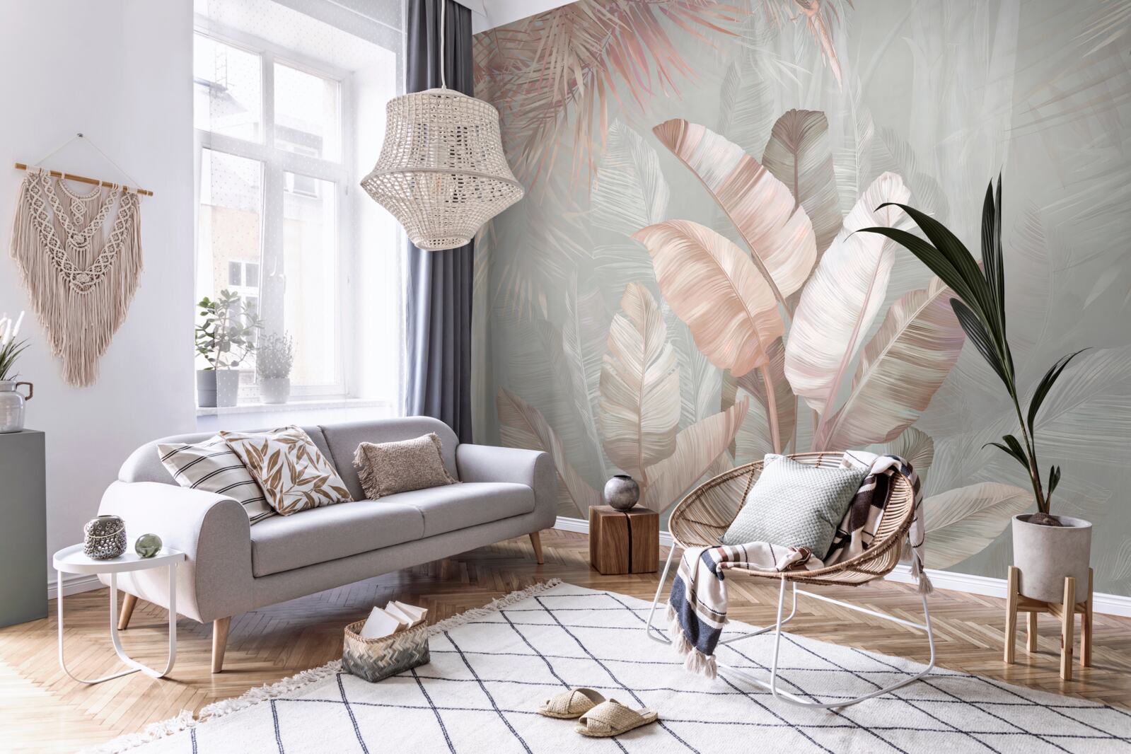 Papier peint bouquet doux de feuillage tropical