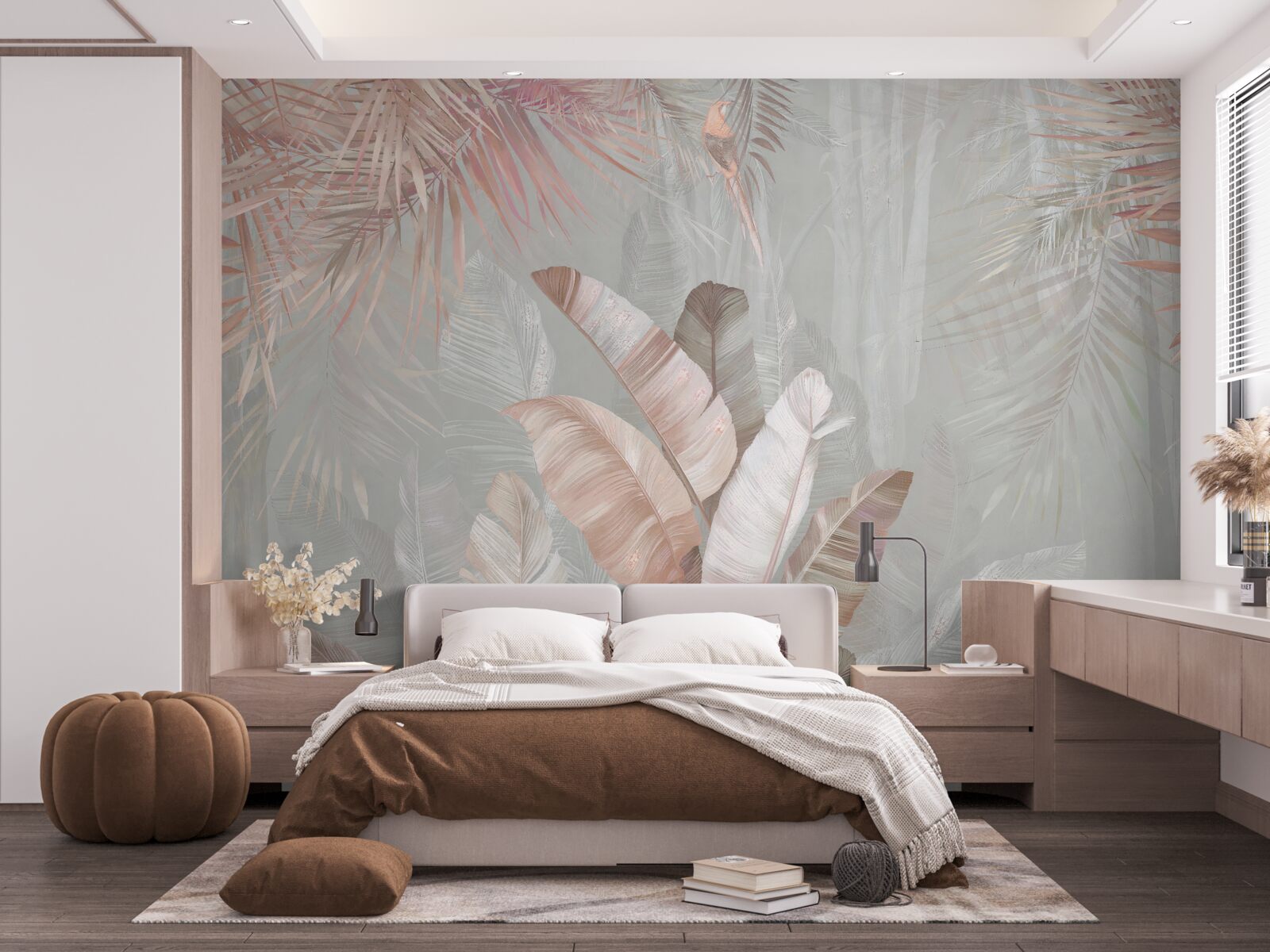 Papier peint bouquet doux de feuillage tropical