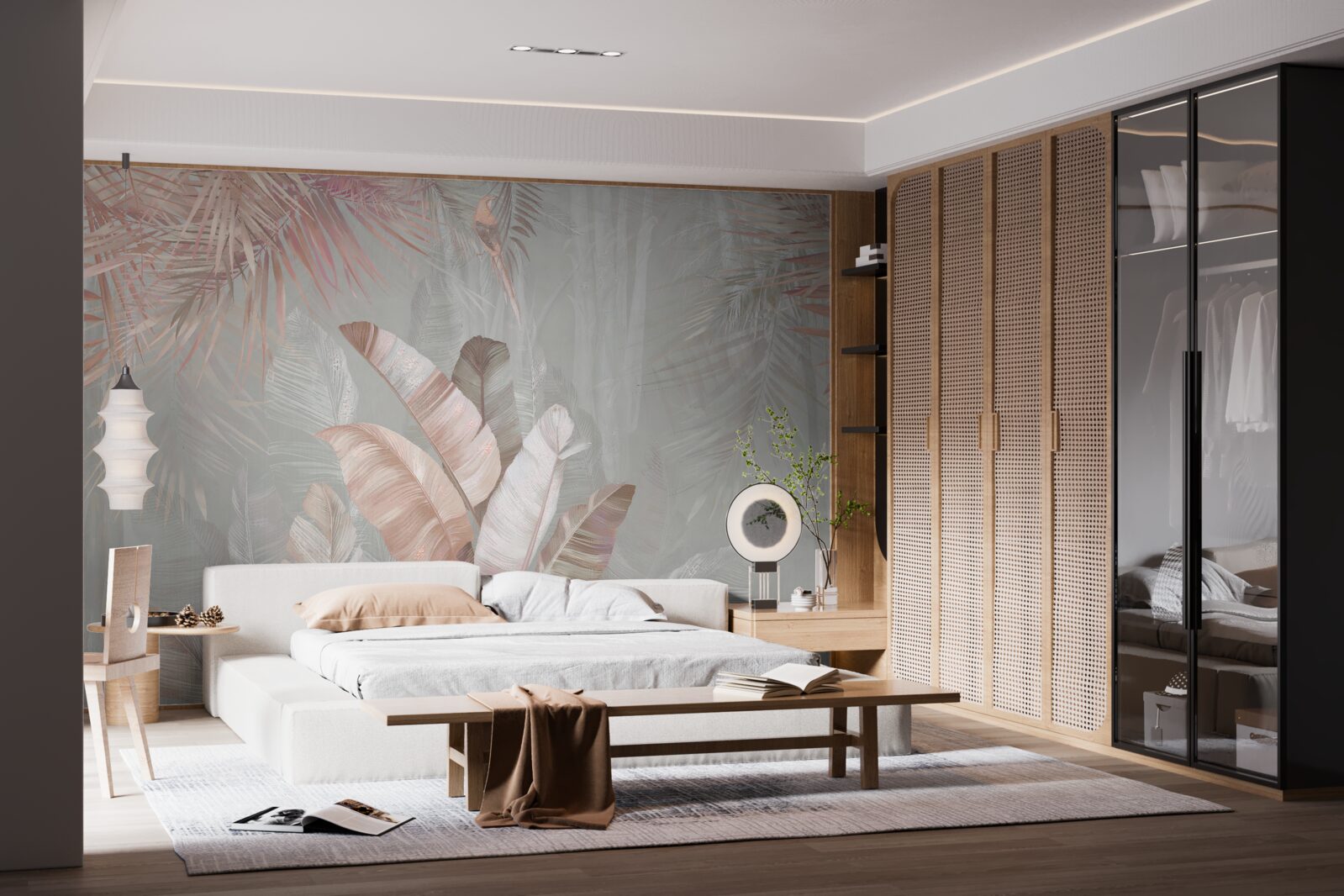 Papier peint bouquet doux de feuillage tropical