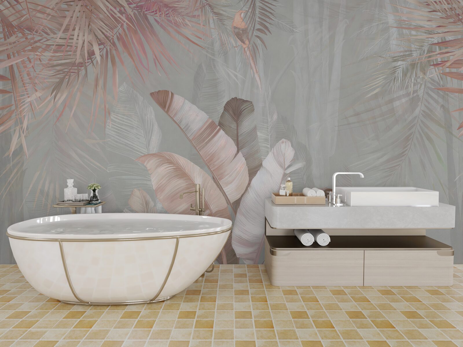 Papier peint bouquet doux de feuillage tropical