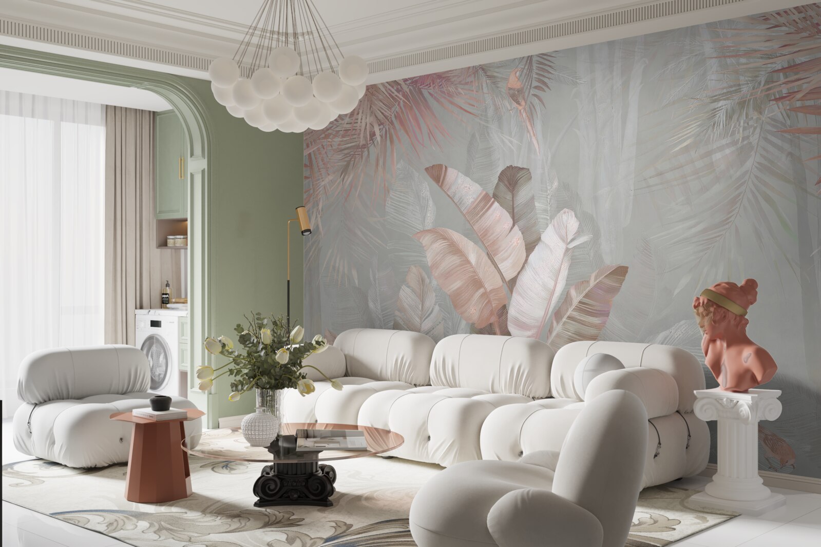 Papier peint bouquet doux de feuillage tropical