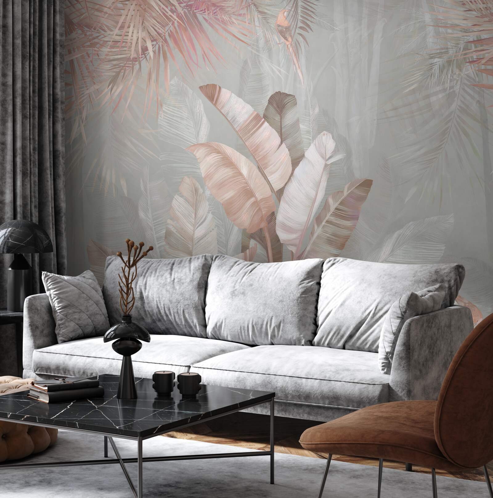 Papier peint bouquet doux de feuillage tropical