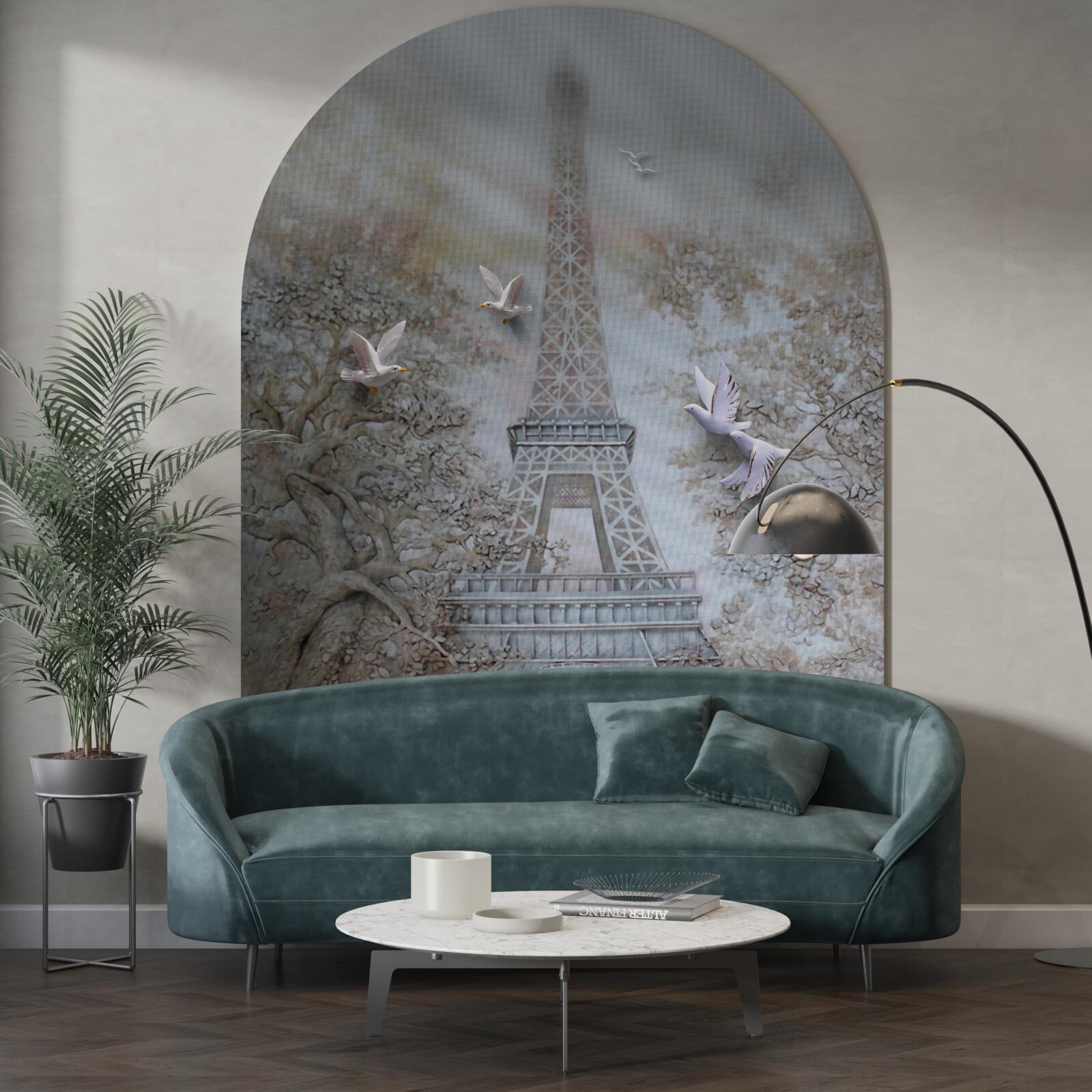 Papier peint la brume matinale entoure la tour eiffel