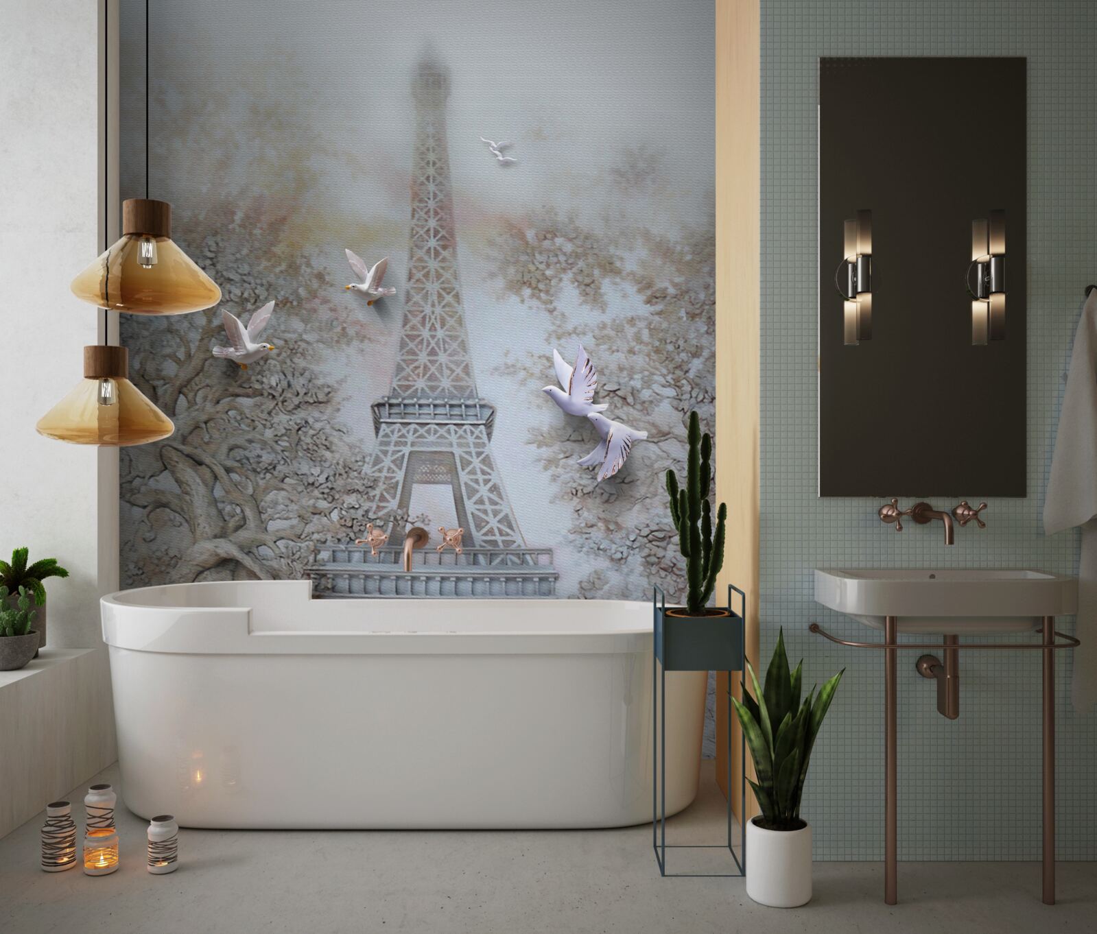 Papier peint la brume matinale entoure la tour eiffel