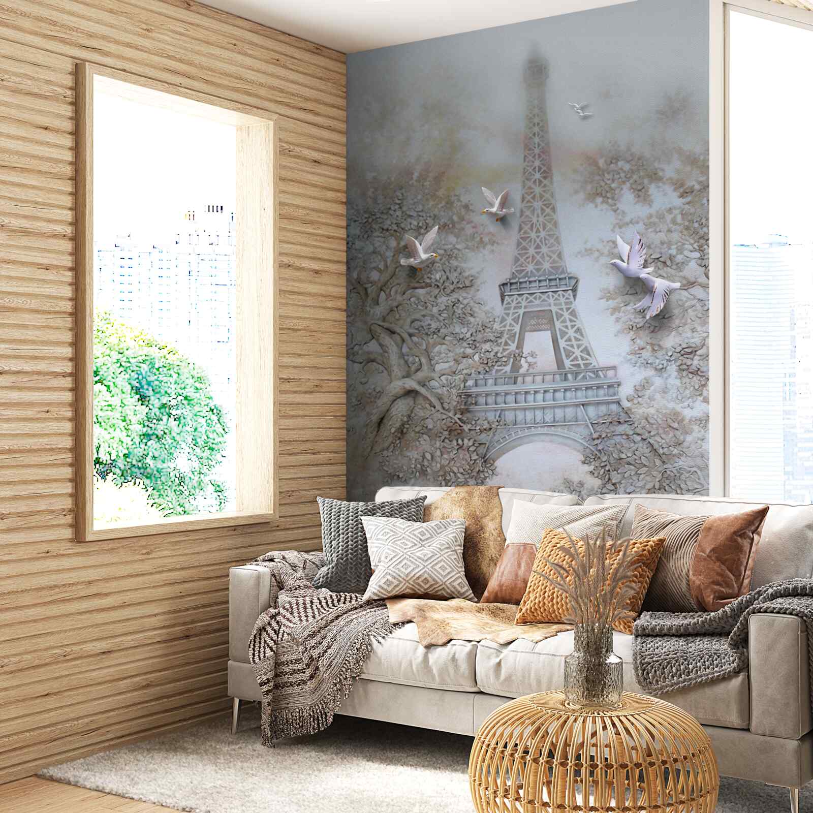 Papier peint la brume matinale entoure la tour eiffel