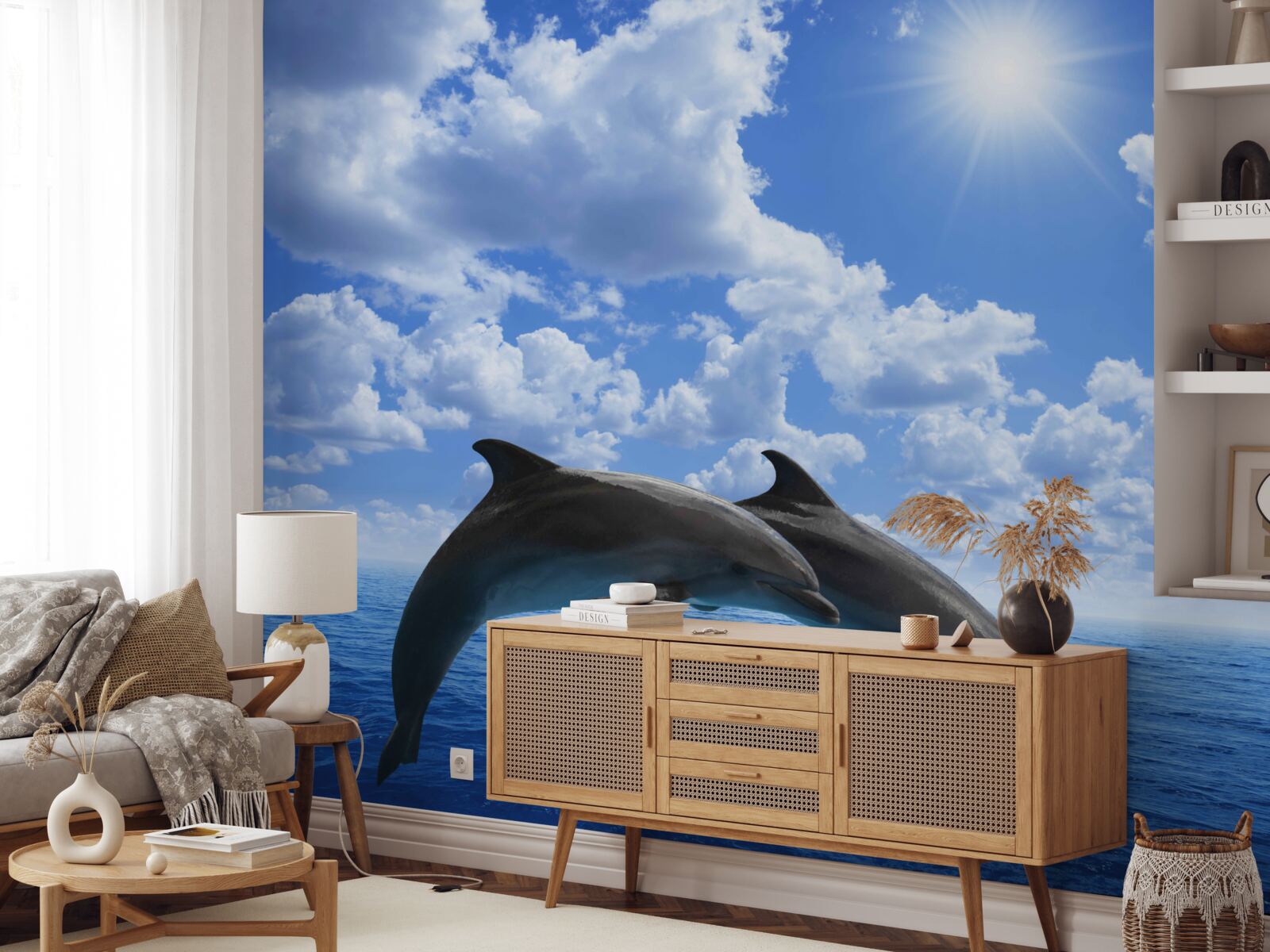 Papier peint dauphins sautant à la surface de l'eau
