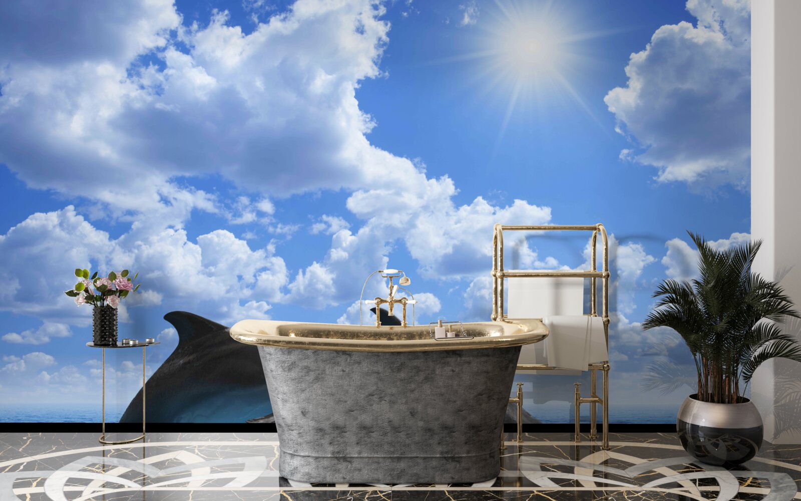 Papier peint dauphins sautant à la surface de l'eau