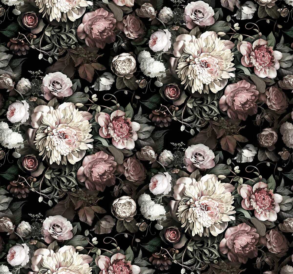 Papier peint composition de tons floraux légers