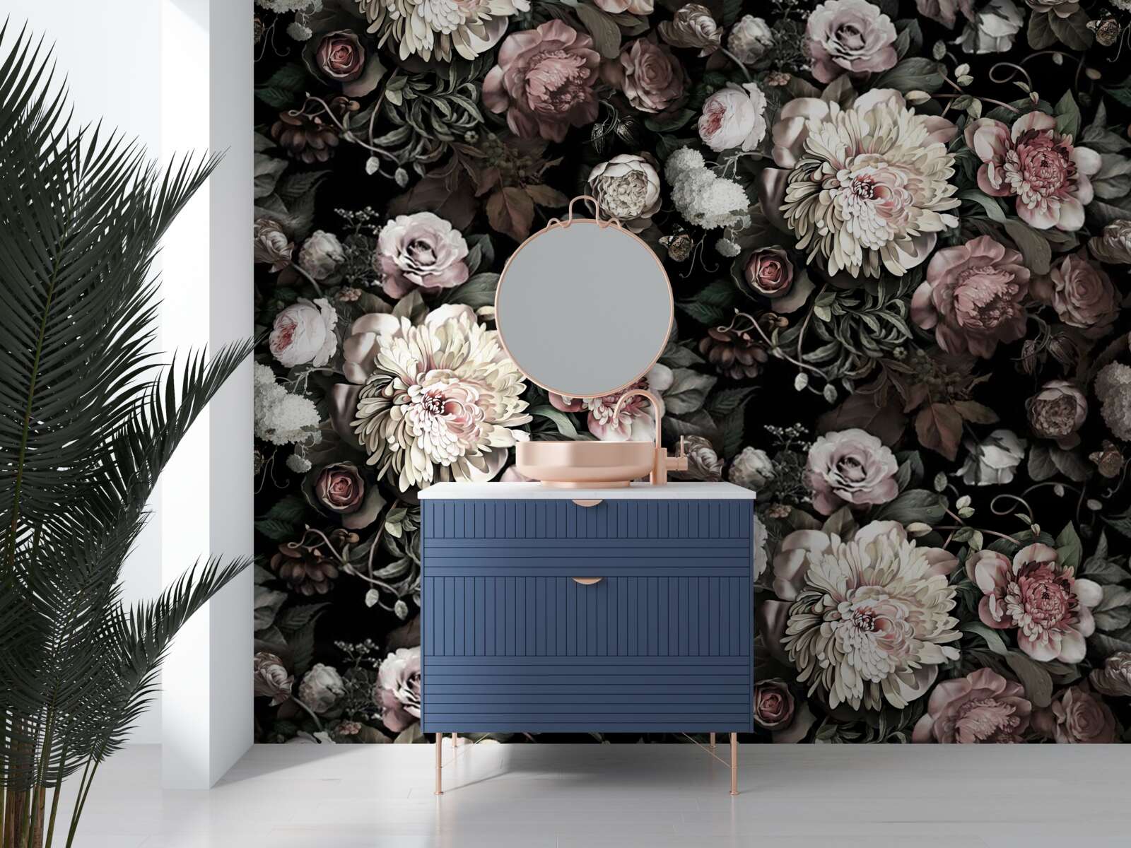 Papier peint composition de tons floraux légers