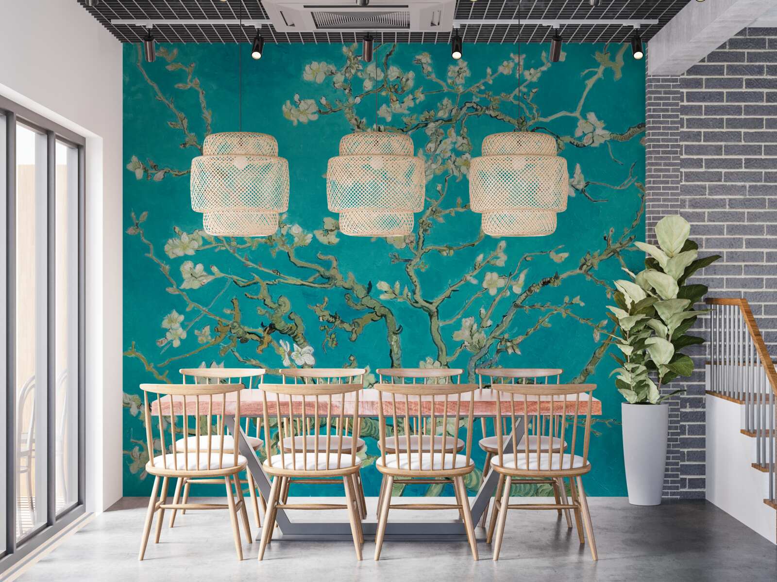 Papier peint branches d'amandiers en fleurs