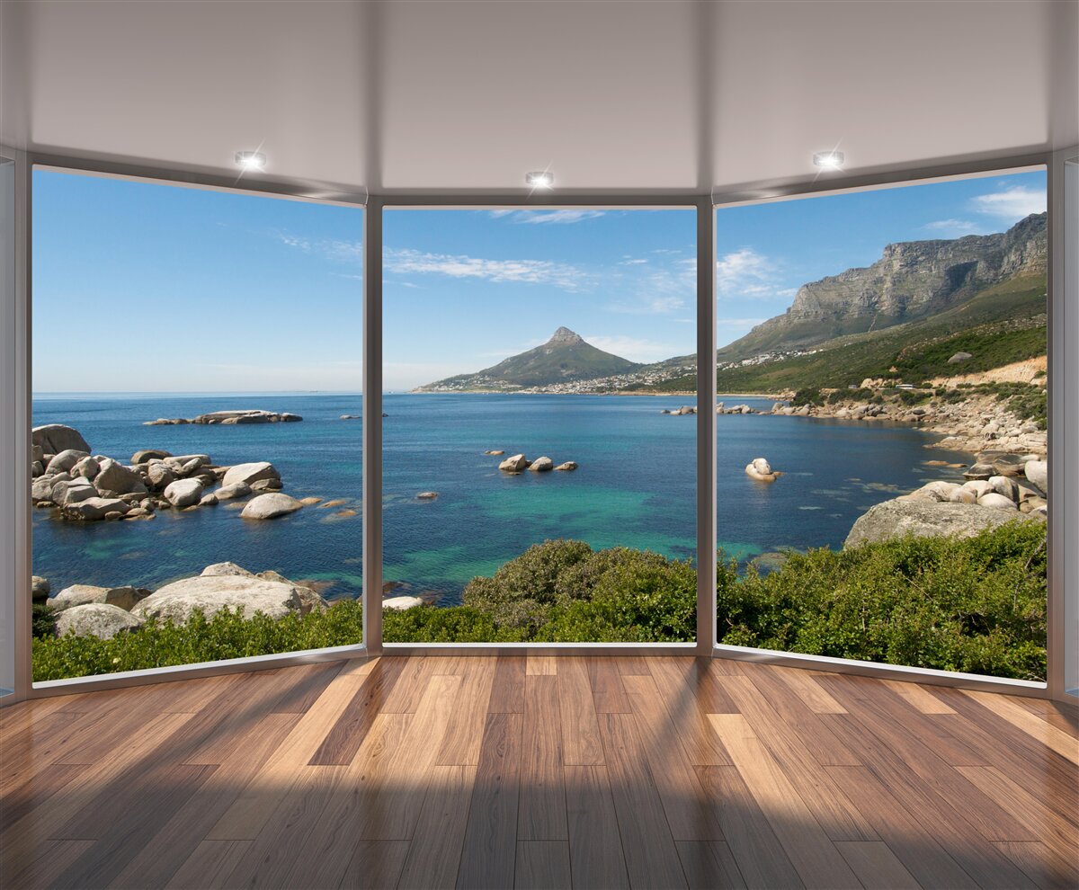 Papier peint d'immenses fenêtres du sol au plafond offrant une vue pittoresque